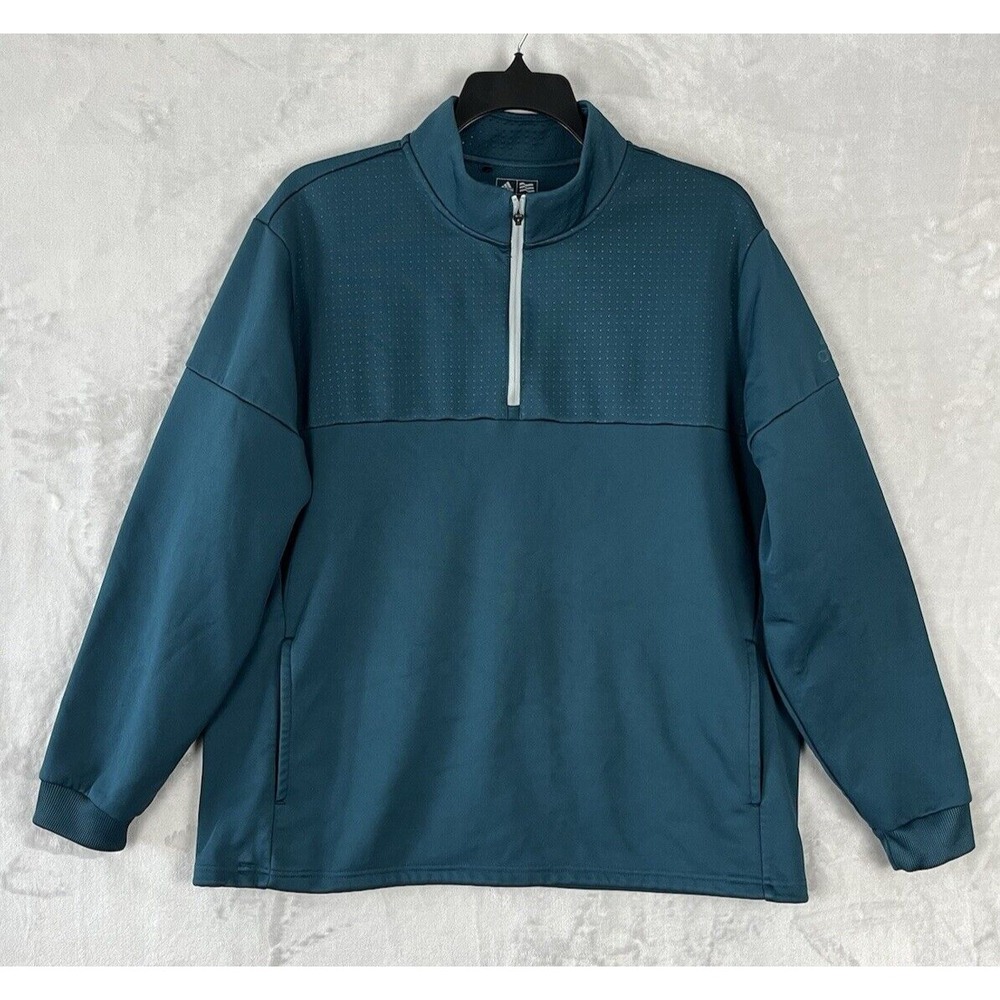 ADIDAS Pullover Men XL Green Climawarm 1/4 Zip Mock Neck Fleece Sweatshirt Trail